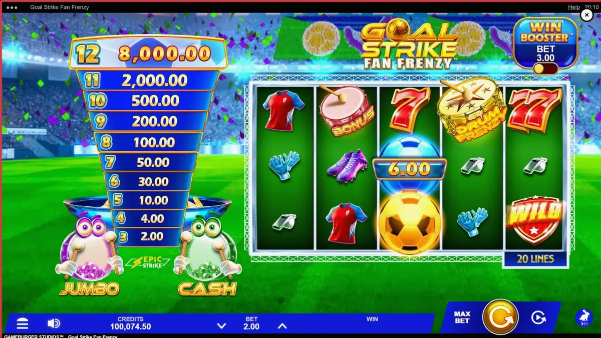 Tampilan visual stadion sepak bola dalam slot Goal Strike Fan Frenzy